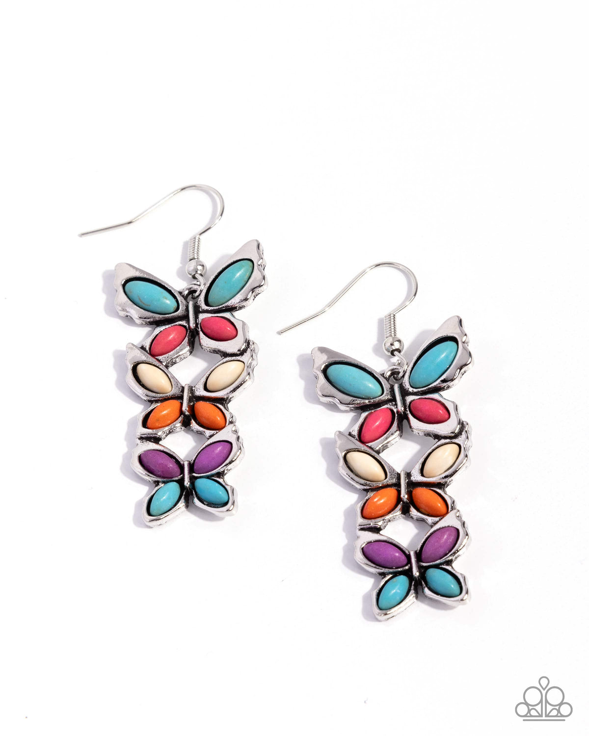 Fluttering Fantasy Multi Stone Butterfly Earrings - Paparazzi Accessories- lightbox - CarasShop.com - Paparazzi Jewelry by Cara Jewels