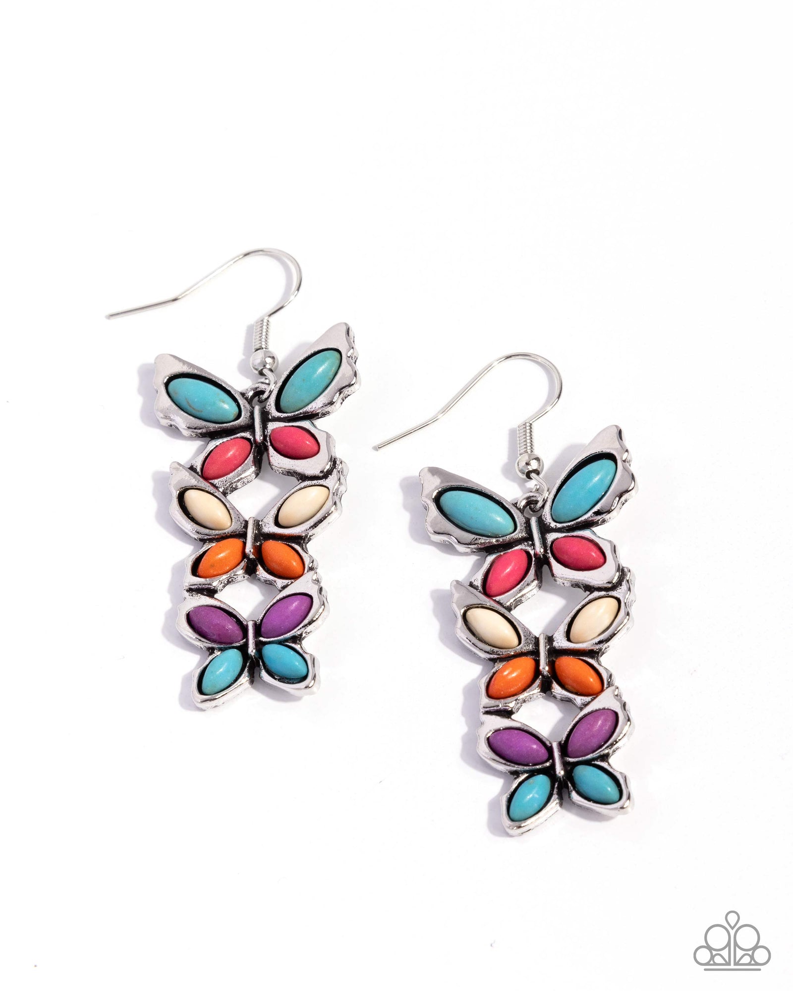 Fluttering Fantasy Multi Stone Butterfly Earrings - Paparazzi Accessories- lightbox - CarasShop.com - Paparazzi Jewelry by Cara Jewels