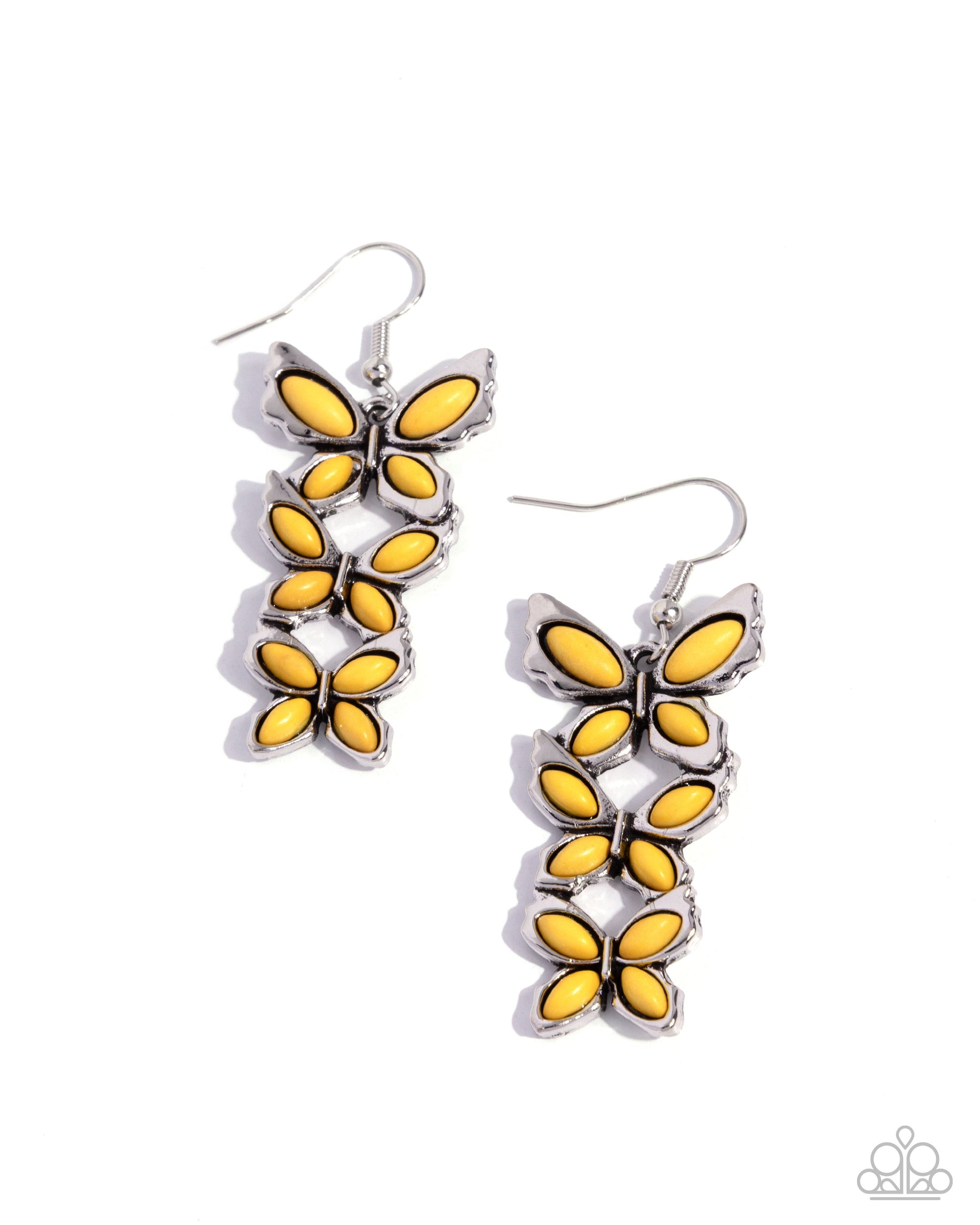 Fluttering Fantasy Yellow Stone Butterfly Earrings - Paparazzi Accessories- lightbox - CarasShop.com - Paparazzi Jewelry by Cara Jewels