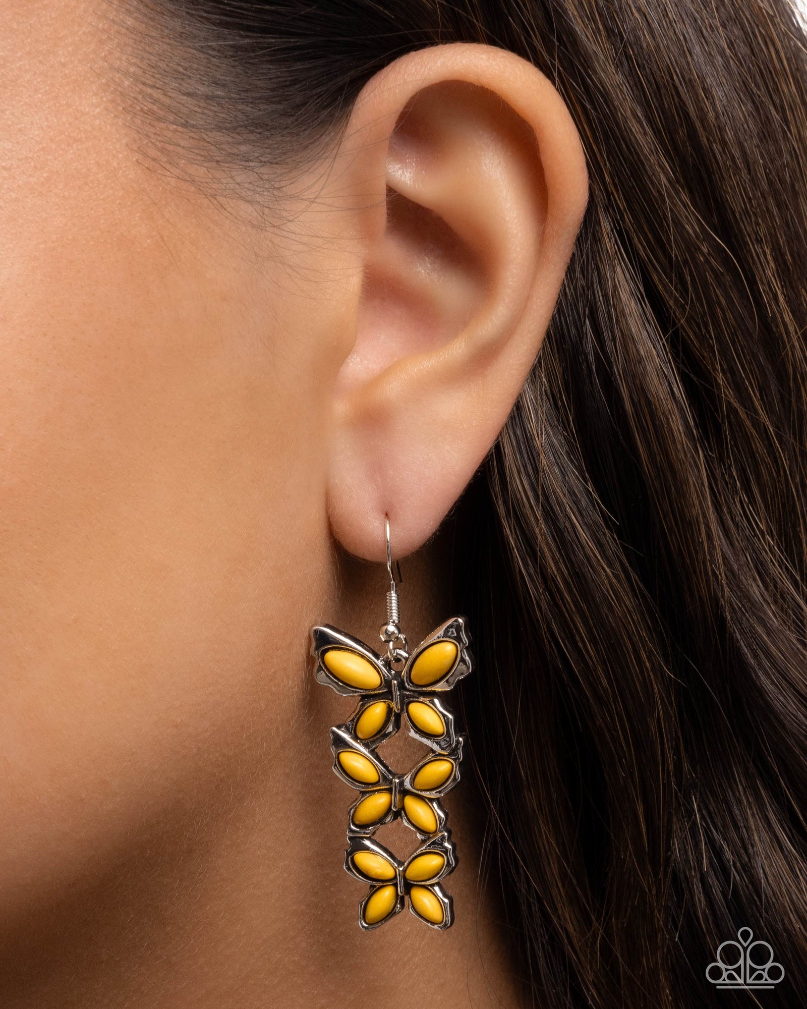 Fluttering Fantasy Yellow Stone Butterfly Earrings - Paparazzi Accessories- lightbox - CarasShop.com - Paparazzi Jewelry by Cara Jewels