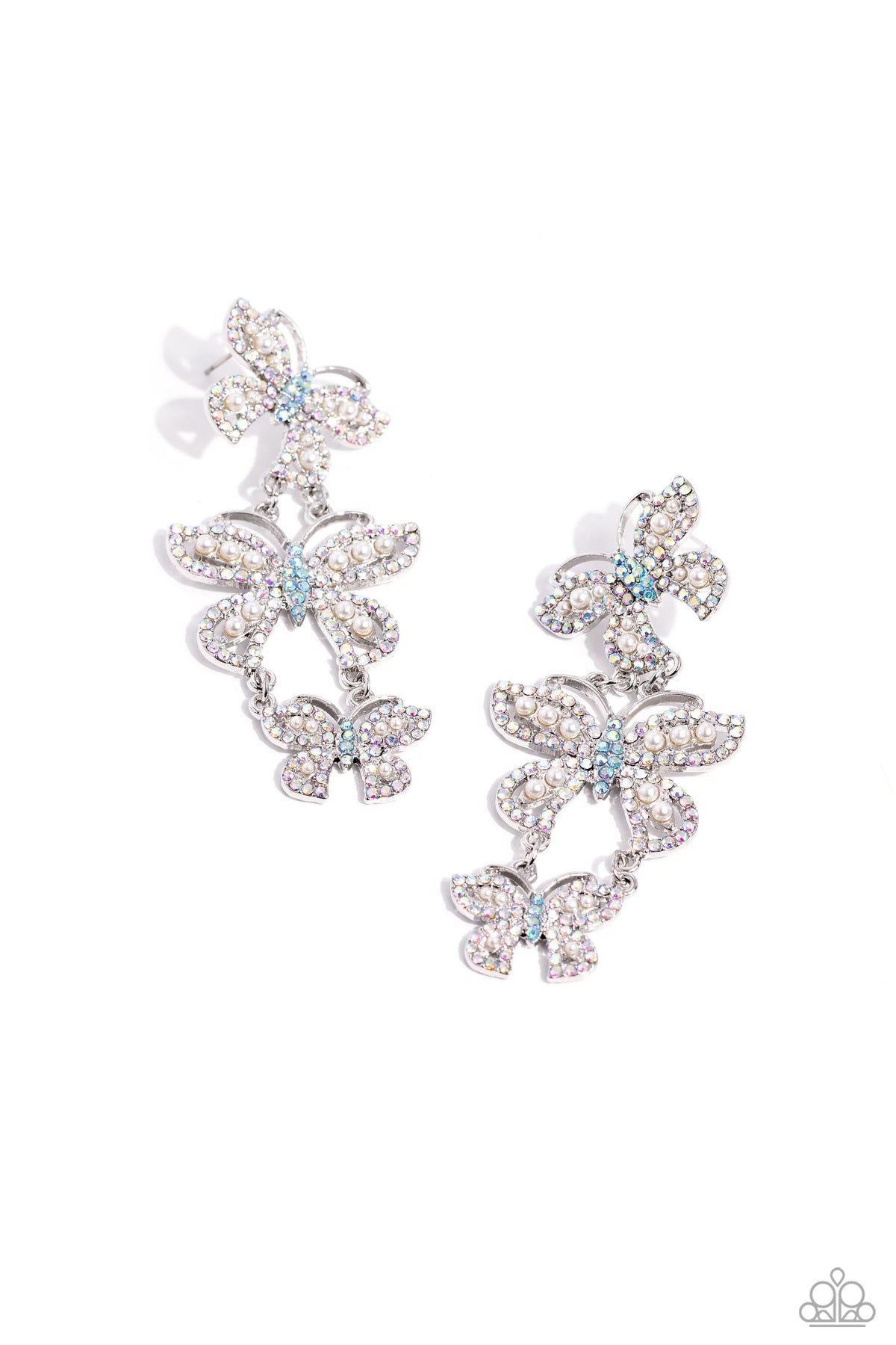 Fluttering Finale Multi Iridescent Rhinestone Butterfly Earrings - Paparazzi Accessories- lightbox - CarasShop.com - Paparazzi Jewelry by Cara Jewels