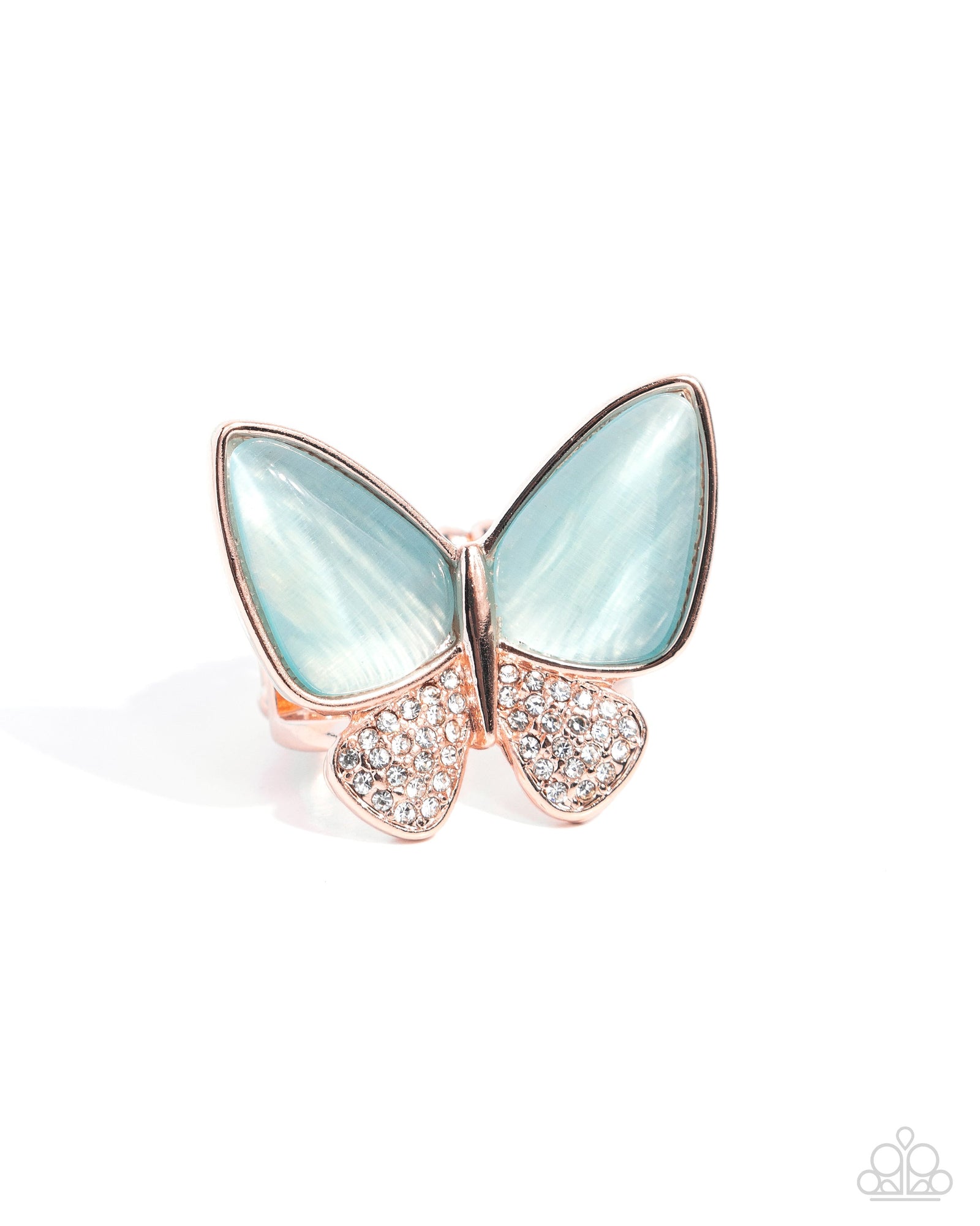 Fluttering Flex Copper & Blue Cat's Eye Stone Butterfly Ring - Paparazzi Accessories- lightbox - CarasShop.com - Paparazzi Jewelry by Cara Jewels