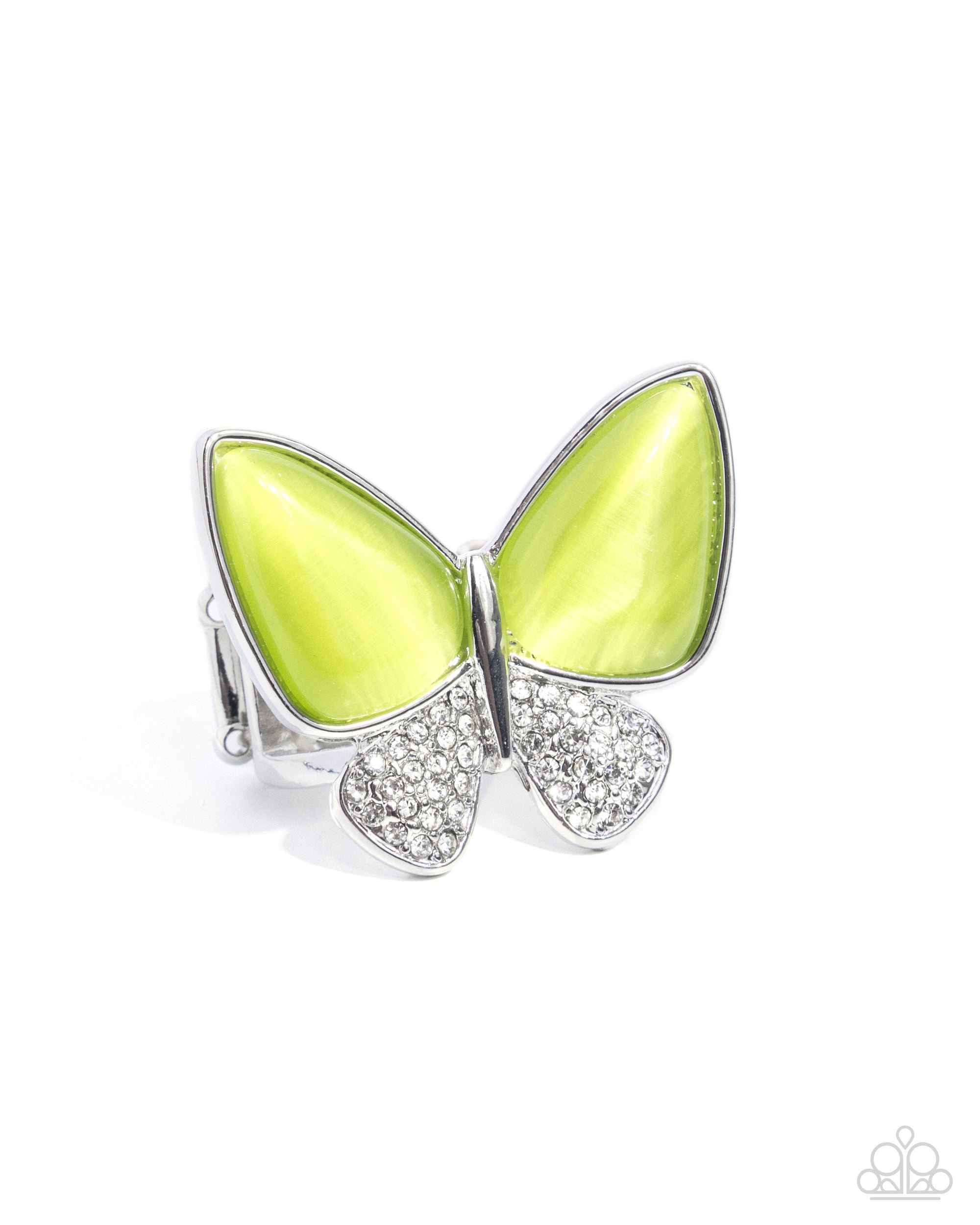 Fluttering Flex Green Cat's Eye Stone Butterfly Ring - Paparazzi Accessories- lightbox - CarasShop.com - Paparazzi Jewelry by Cara Jewels