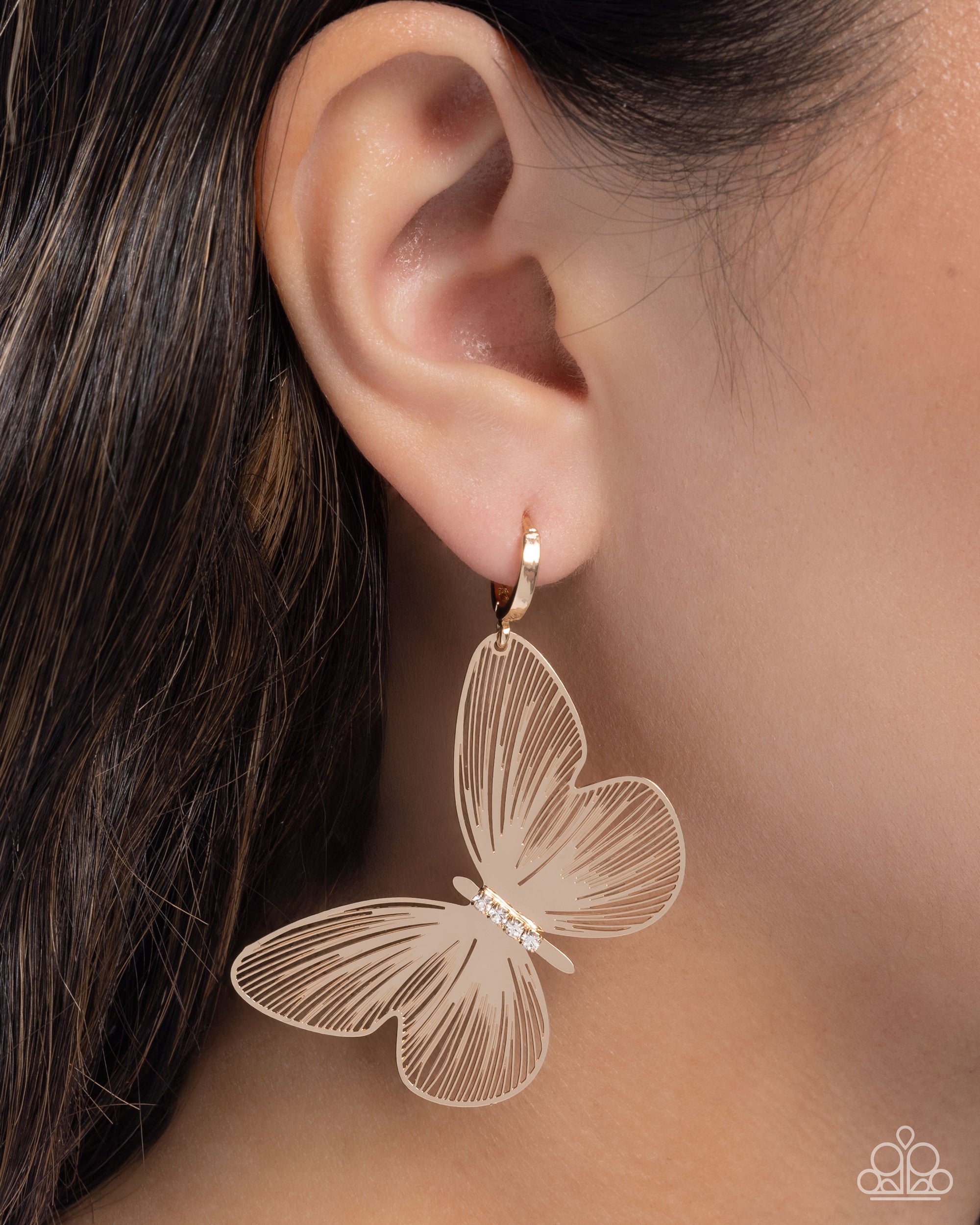 Fluttering Folk Gold Butterfly Hoop Earrings - Paparazzi Accessories- lightbox - CarasShop.com - Paparazzi Jewelry by Cara Jewels