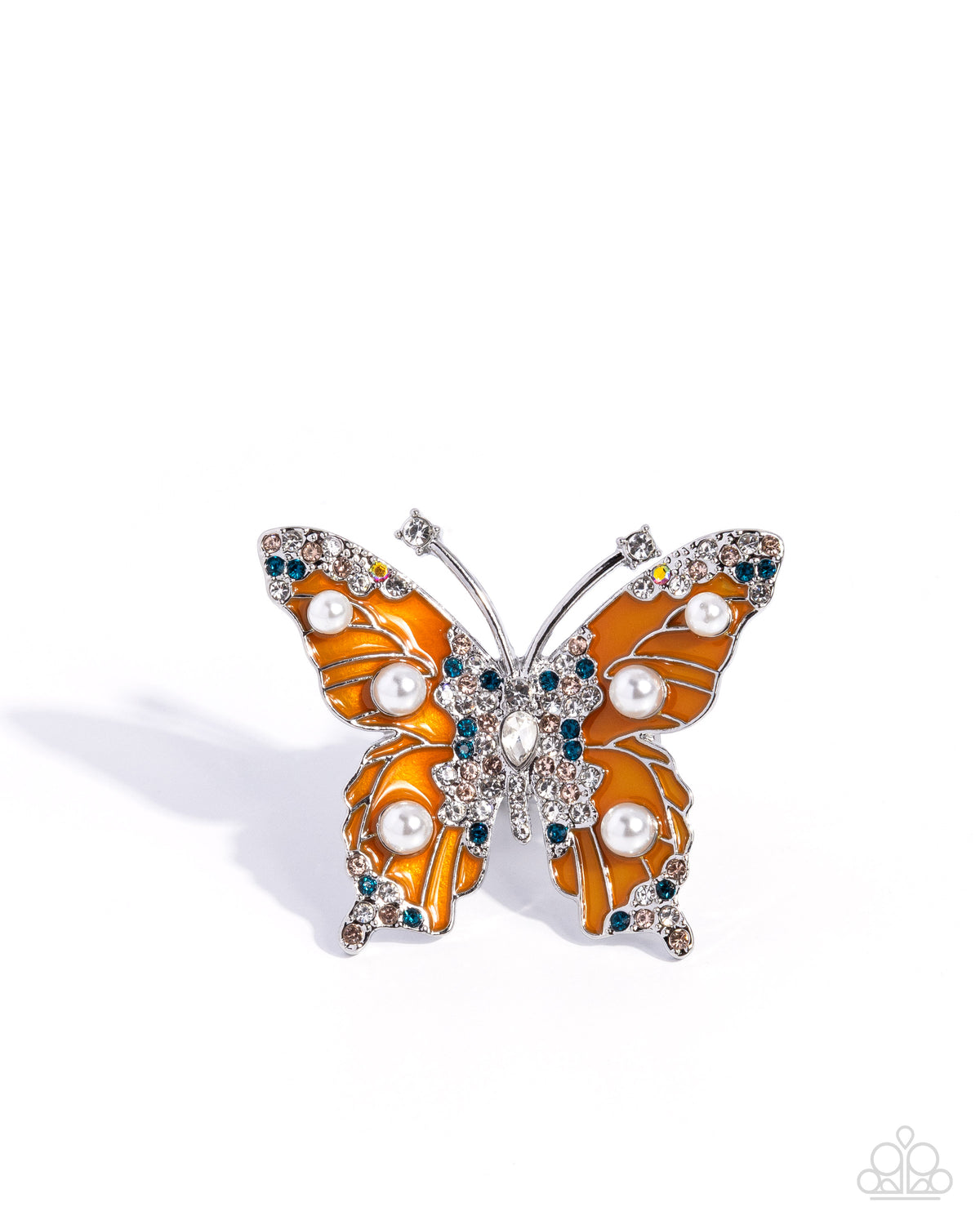Fluttering Formal Orange & Blue Rhinestone Butterfly Ring - Paparazzi Accessories- lightbox - CarasShop.com - Paparazzi Jewelry by Cara Jewels