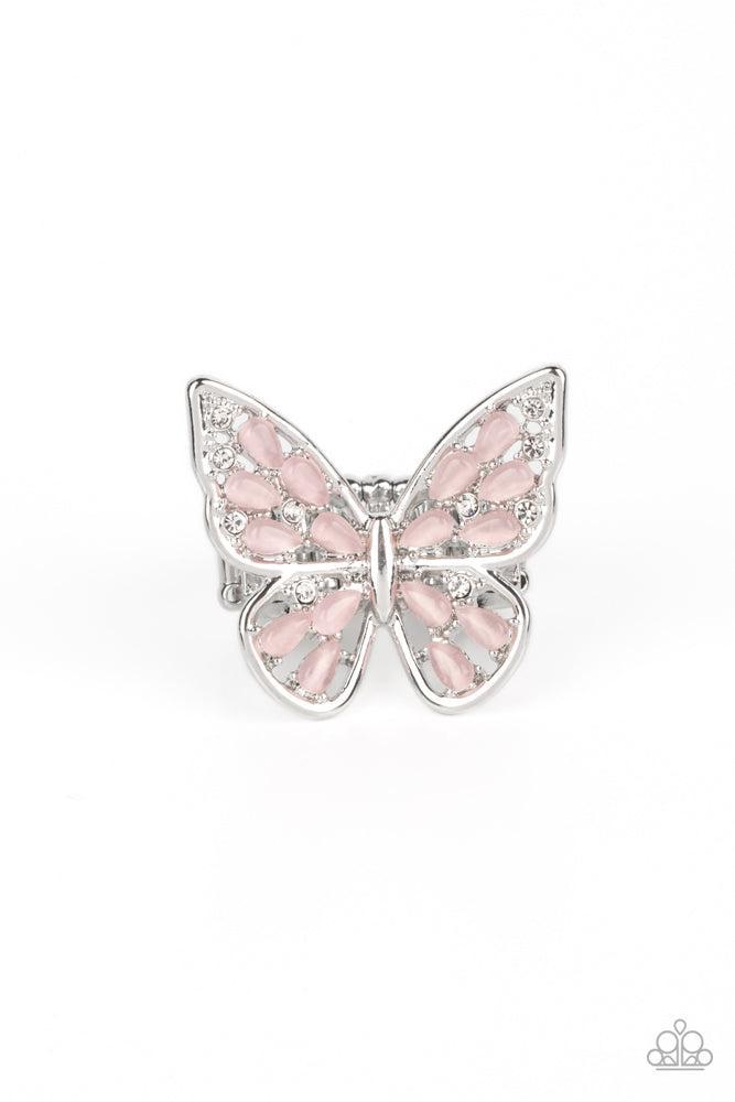 Flying Fashionista Pink Butterfly Ring - Paparazzi Accessories- lightbox - CarasShop.com - Paparazzi Jewelry by Cara Jewels
