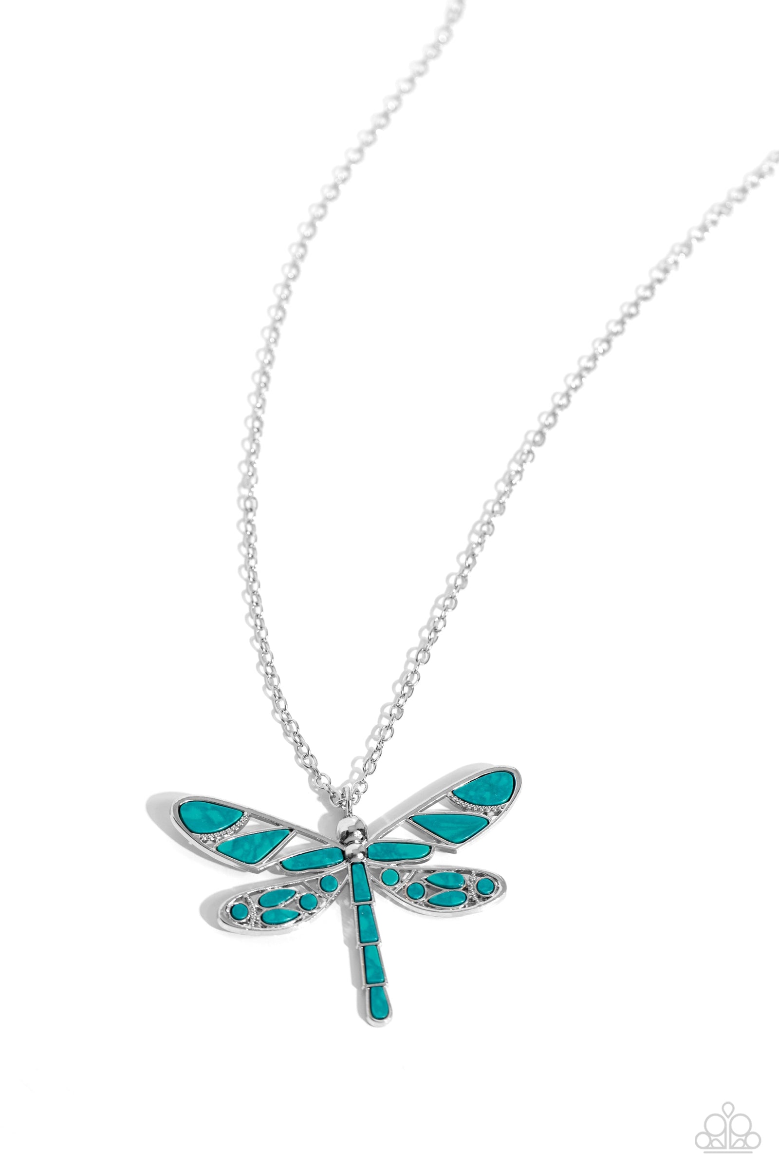 FLYING Low Teal Green Stone Dragonfly Necklace - Paparazzi Accessories- lightbox - CarasShop.com - Paparazzi Jewelry by Cara Jewels