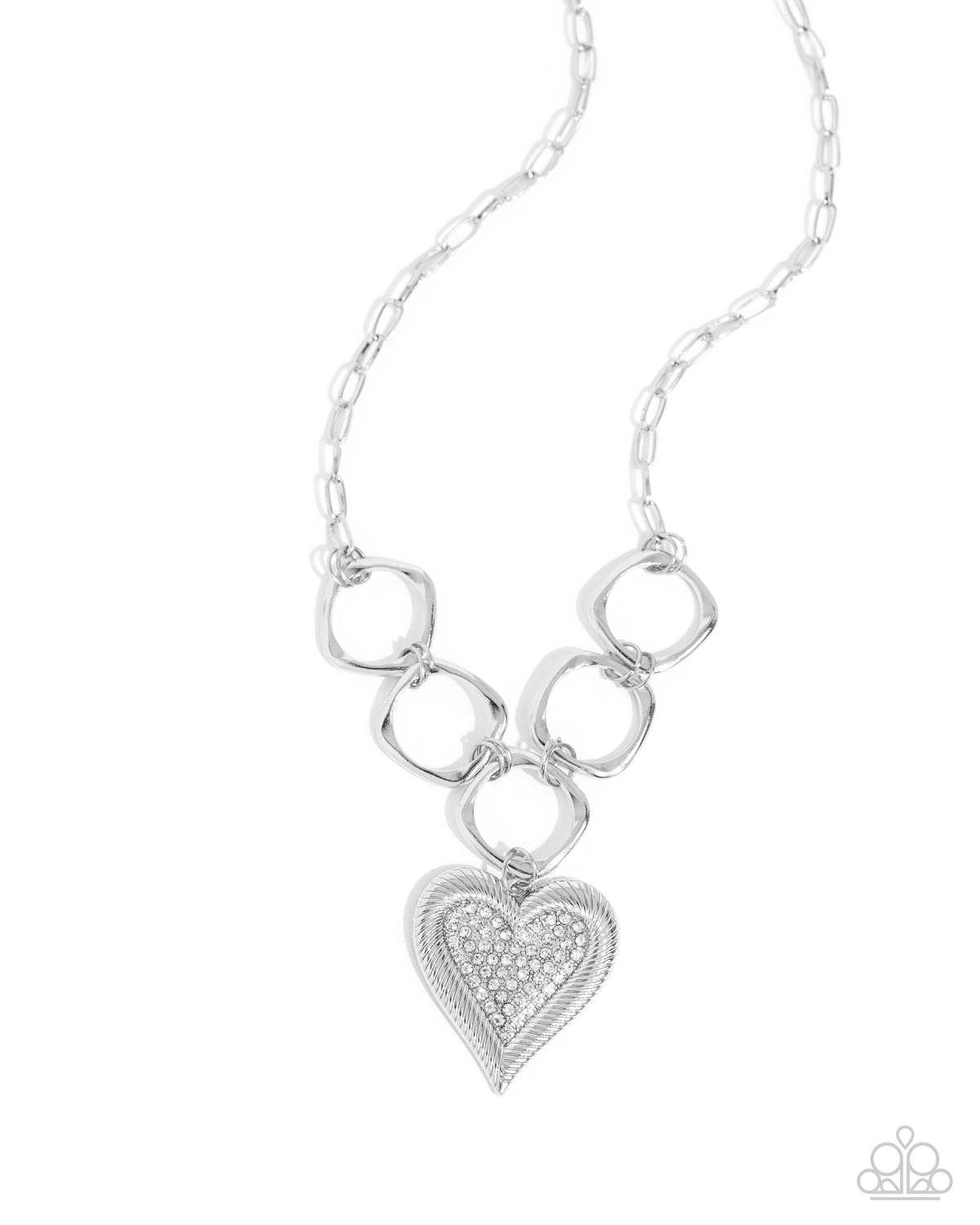 Focused Affection White Rhinestone Heart Necklace - Paparazzi Accessories- lightbox - CarasShop.com - Paparazzi Jewelry by Cara Jewels