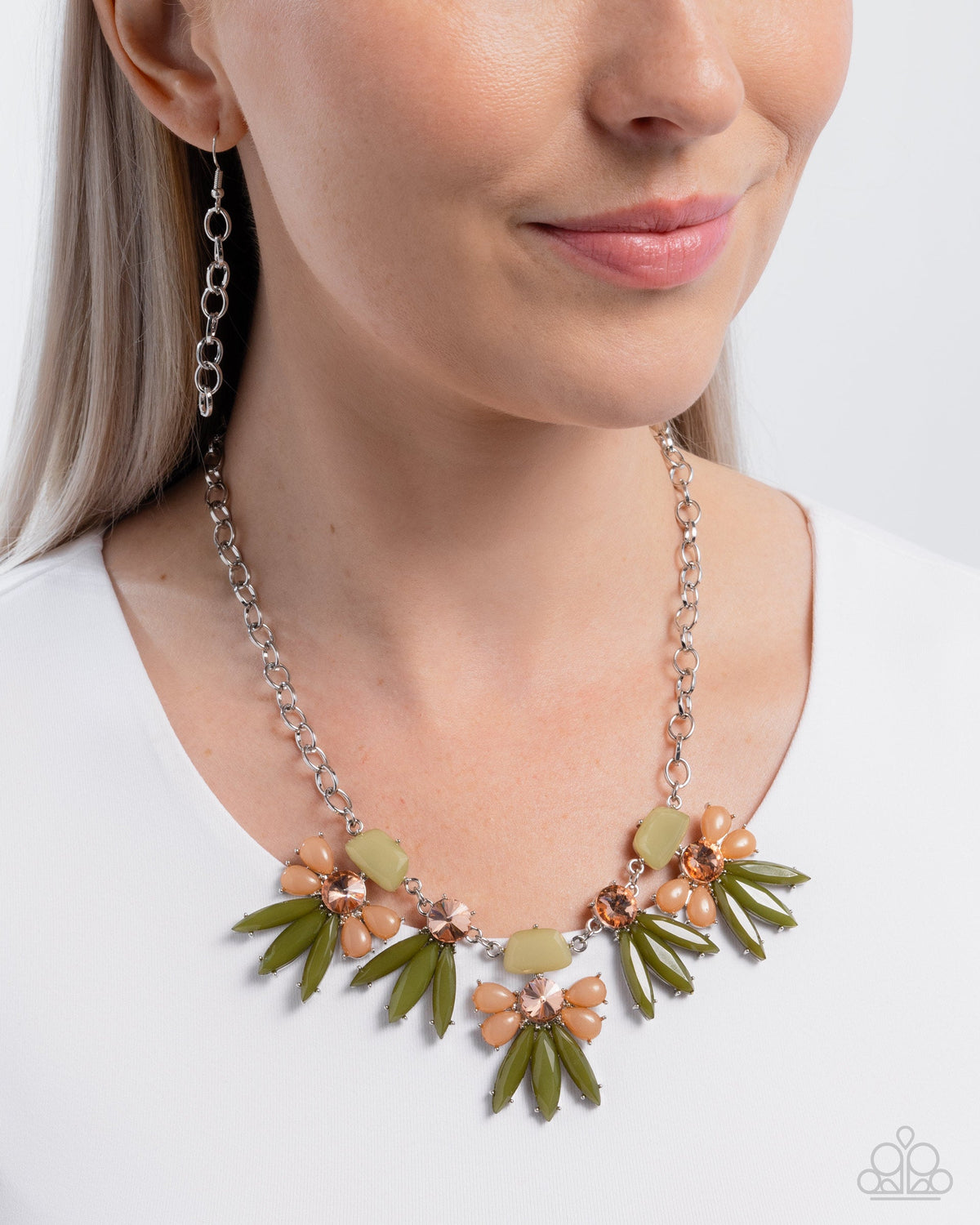 Folklore Flair Green Floral Necklace - Paparazzi Accessories- on model - CarasShop.com - Paparazzi Jewelry by Cara Jewels