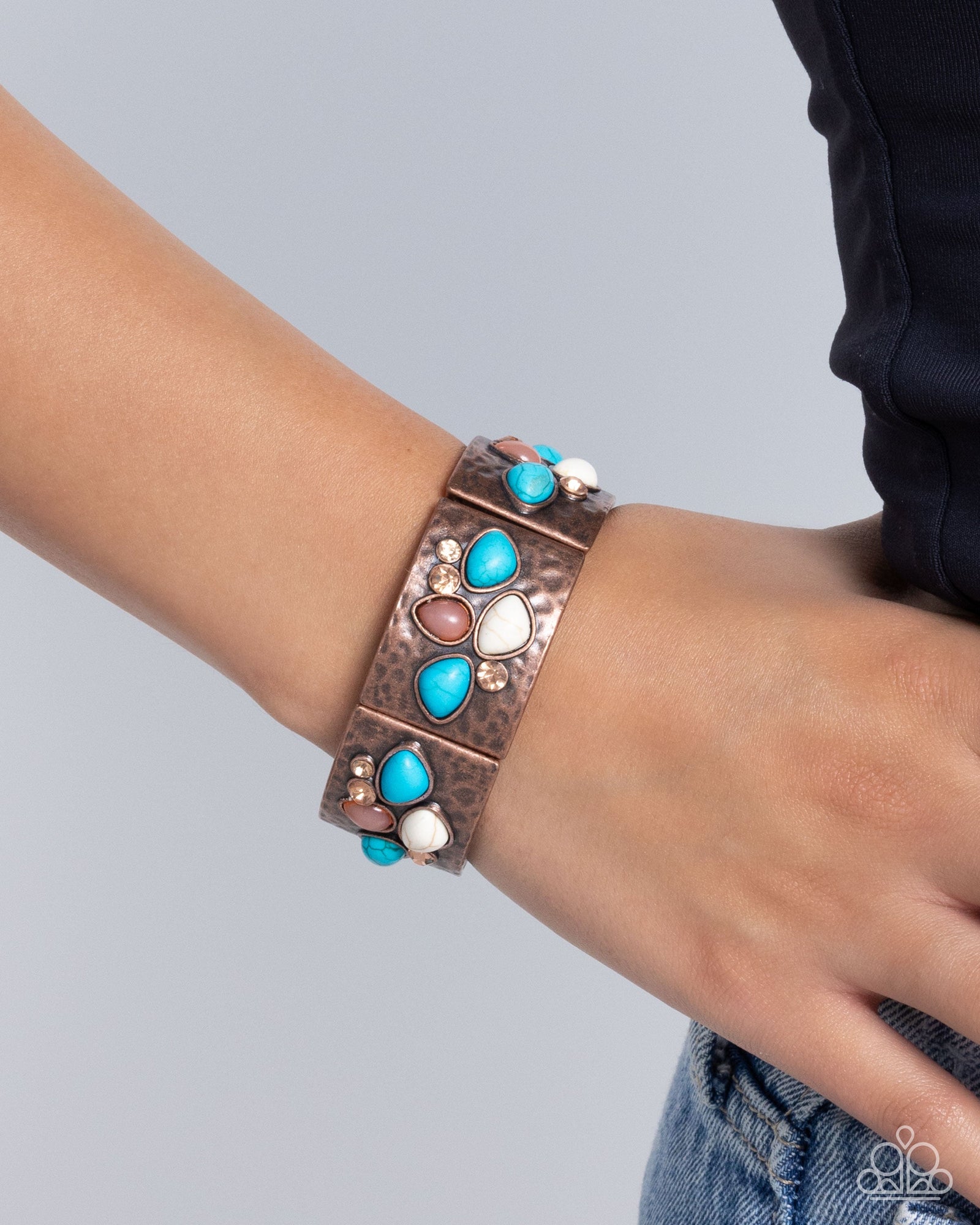 Folksy Fame Copper & Turquoise Blue Stone Bracelet - Paparazzi Accessories- lightbox - CarasShop.com - Paparazzi Jewelry by Cara Jewels