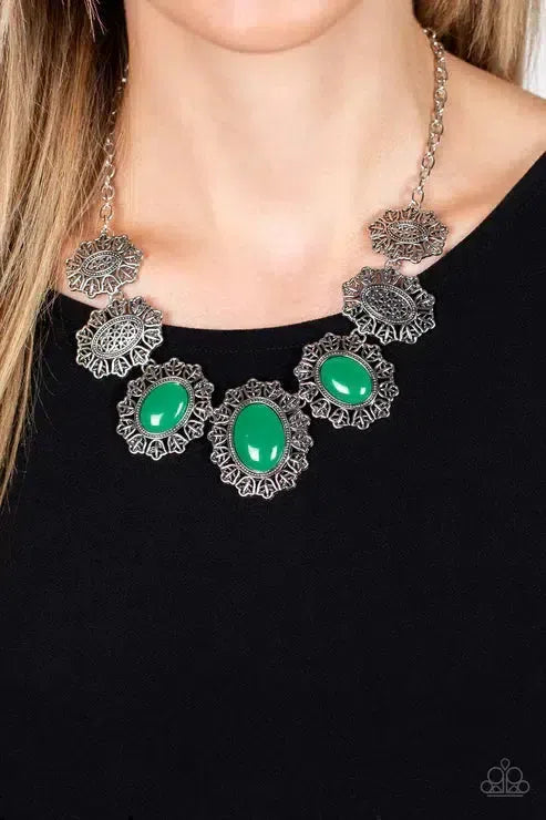 Forever and EVERGLADE Green Necklace - Paparazzi Accessories-on model - CarasShop.com - Paparazzi Jewelry by Cara Jewels