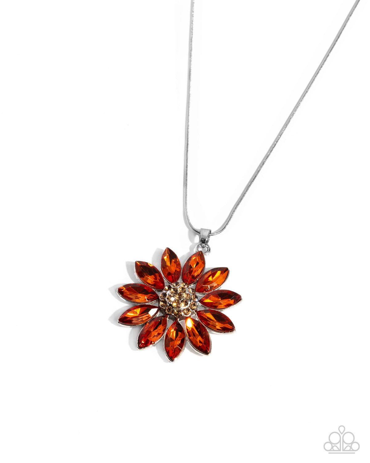 Fortunate Floral Orange Rhinestone Necklace - Paparazzi Accessories- lightbox - CarasShop.com - Paparazzi Jewelry by Cara Jewels