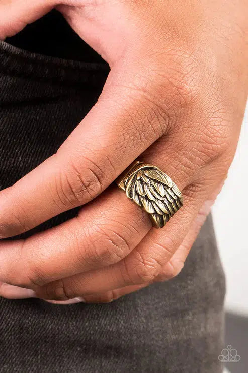 Fossil Fuel Brass Men's Ring - Paparazzi Accessories- on model - CarasShop.com - Paparazzi Jewelry by Cara Jewels
