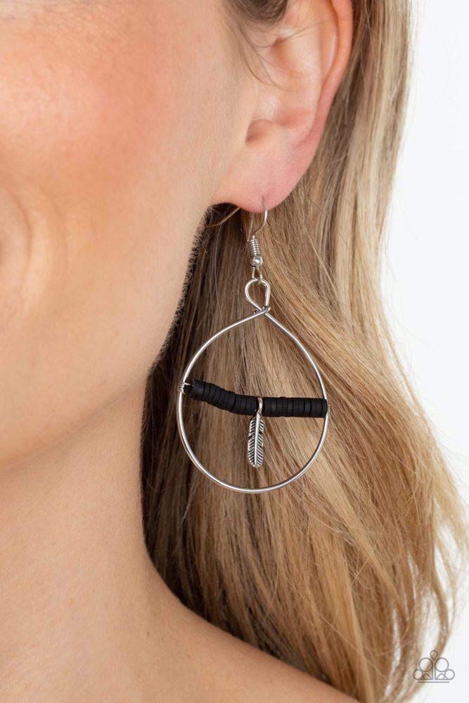 Free Bird Freedom Black Earrings - Paparazzi Accessories- on model - CarasShop.com - Paparazzi Jewelry by Cara Jewels