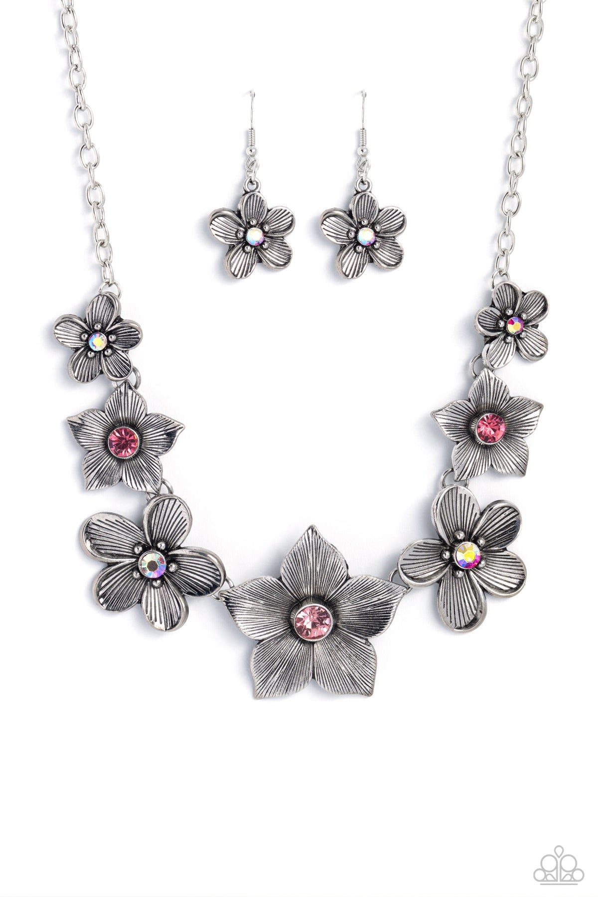 Free FLORAL Pink Necklace - Paparazzi Accessories- lightbox - CarasShop.com - Paparazzi Jewelry by Cara Jewels