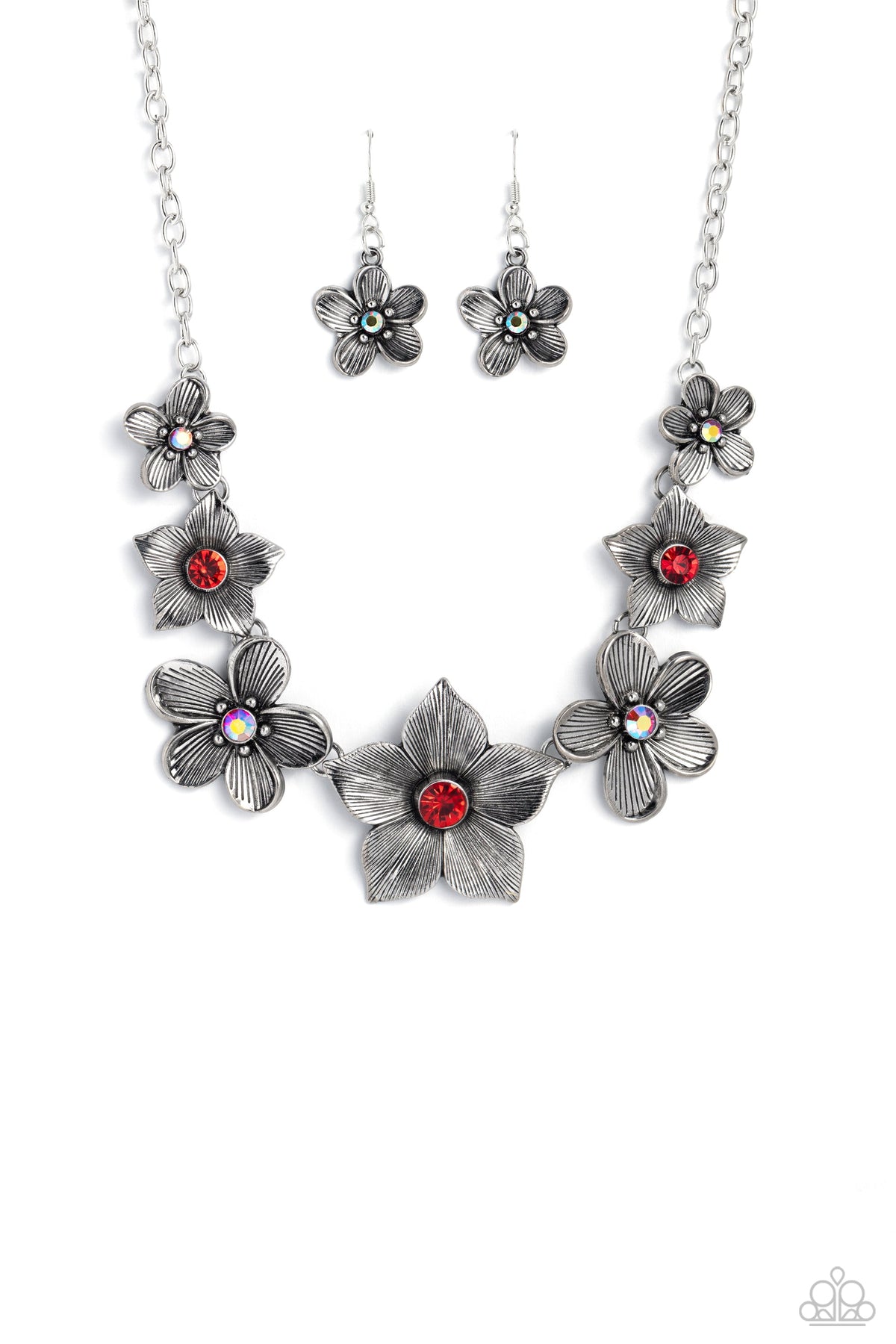 Free FLORAL Red Necklace - Paparazzi Accessories- lightbox - CarasShop.com - Paparazzi Jewelry by Cara Jewels