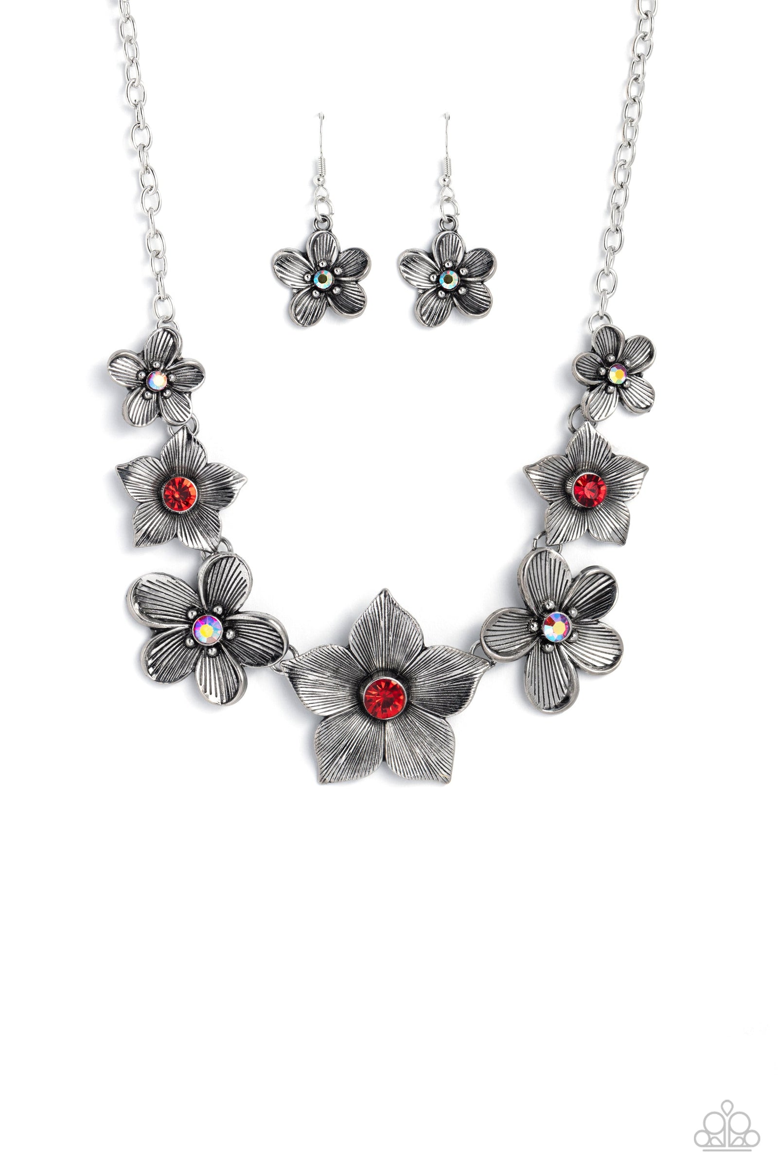 Free FLORAL Red Necklace - Paparazzi Accessories- lightbox - CarasShop.com - Paparazzi Jewelry by Cara Jewels