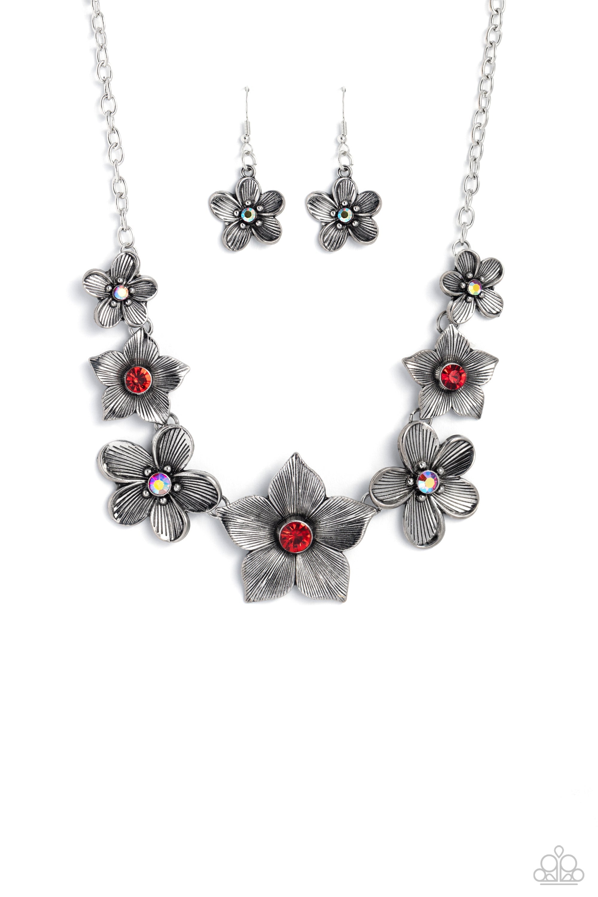 Free FLORAL Red Necklace - Paparazzi Accessories- lightbox - CarasShop.com - Paparazzi Jewelry by Cara Jewels