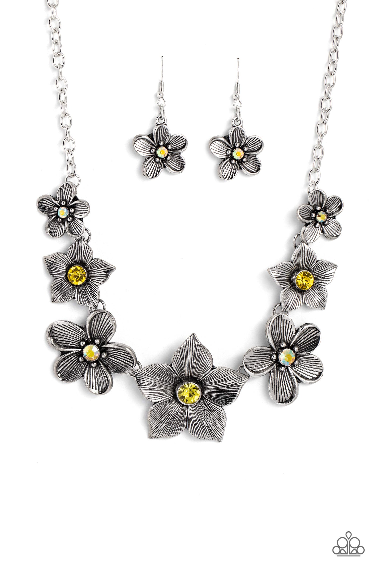 Free FLORAL Yellow Flower Necklace - Paparazzi Accessories- lightbox - CarasShop.com - Paparazzi Jewelry by Cara Jewels