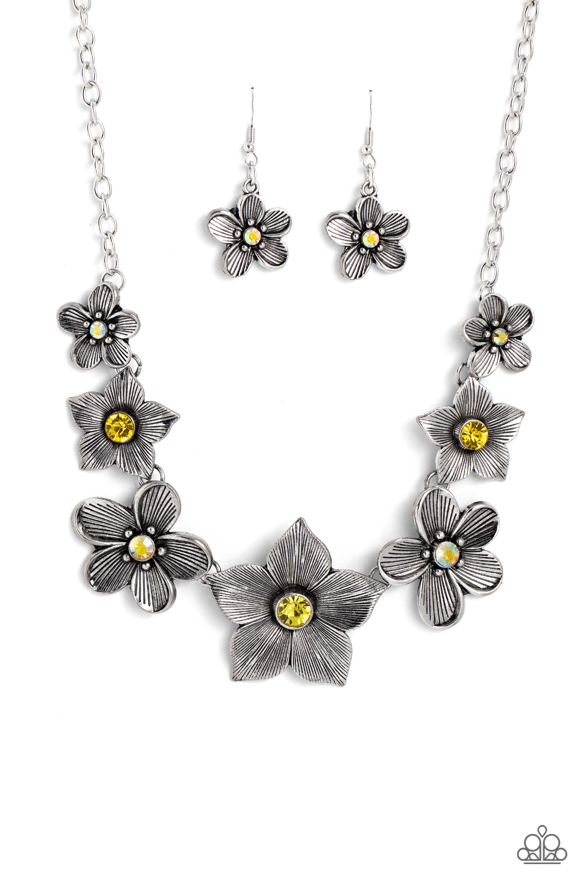 Free FLORAL Yellow Flower Necklace - Paparazzi Accessories- lightbox - CarasShop.com - Paparazzi Jewelry by Cara Jewels