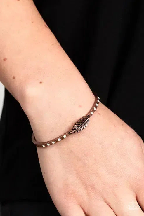 Free-Spirited Shimmer Copper Bracelet - Paparazzi Accessories-on model - CarasShop.com - Paparazzi Jewelry by Cara Jewels