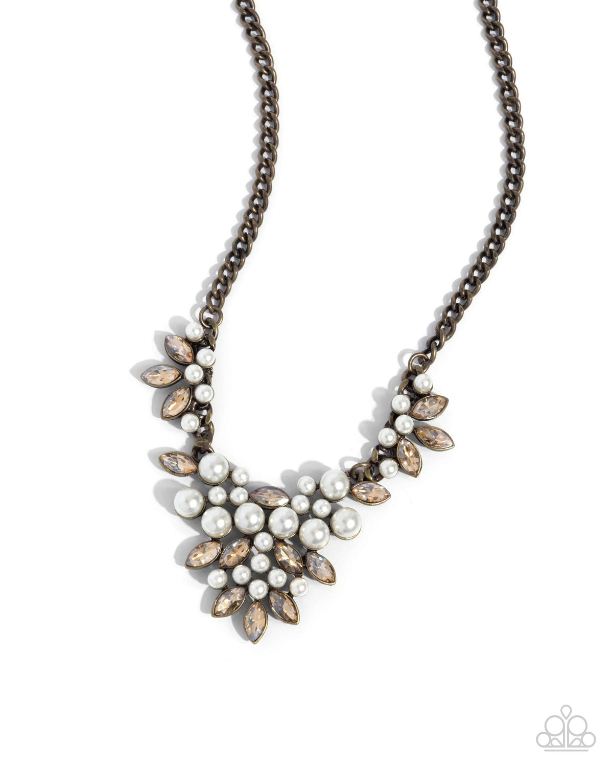 Fresh Facets Brass Rhinestone and Pearl Necklace - Paparazzi Accessories- lightbox - CarasShop.com - Paparazzi Jewelry by Cara Jewels