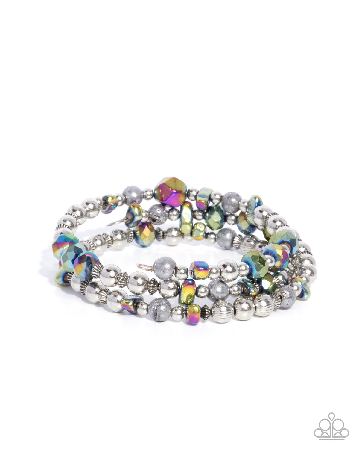 Fresh Fantasy Multi Oil Spill & Silver Coil Bracelet - Paparazzi Accessories- lightbox - CarasShop.com - Paparazzi Jewelry by Cara Jewels