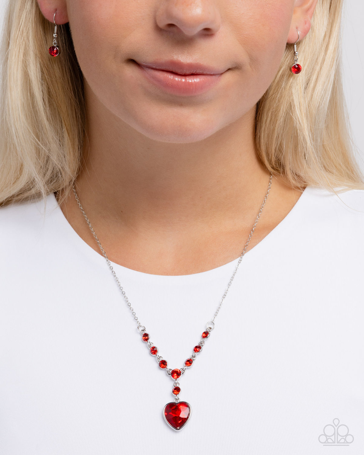 Fresh Fondness Red Rhinestone Heart Necklace - Paparazzi Accessories-on model - CarasShop.com - Paparazzi Jewelry by Cara Jewels