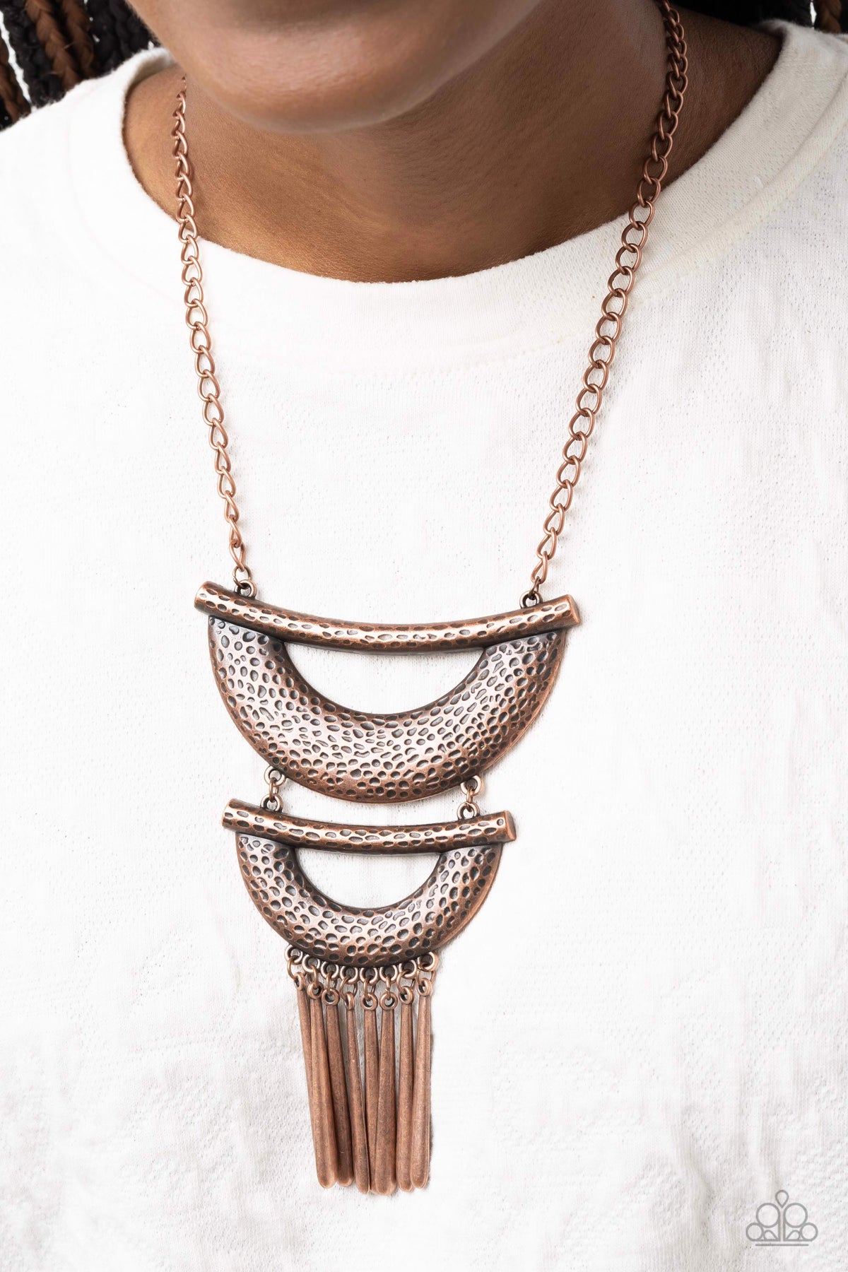 Fringe Festival Copper Necklace - Paparazzi Accessories- on model - CarasShop.com - Paparazzi Jewelry by Cara Jewels