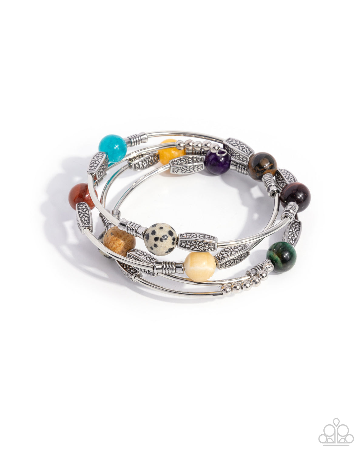 From Start to Finish Multi Stone Coil Bracelet - Paparazzi Accessories- lightbox - CarasShop.com - Paparazzi Jewelry by Cara Jewels