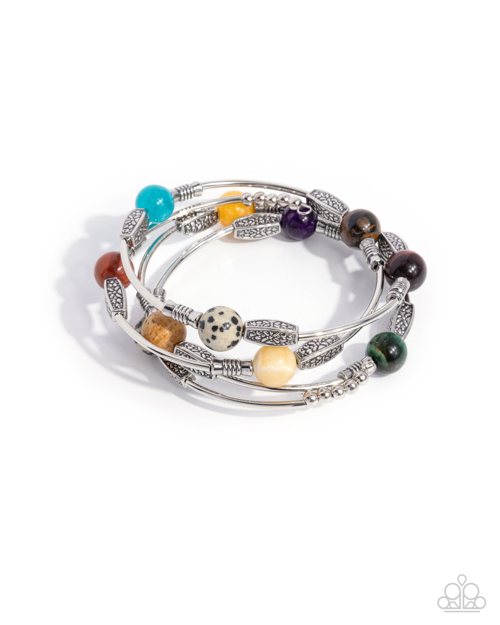 From Start to Finish Multi Stone Coil Bracelet - Paparazzi Accessories- lightbox - CarasShop.com - Paparazzi Jewelry by Cara Jewels