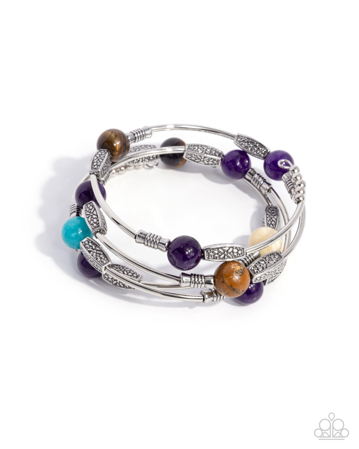 From Start to Finish Purple & Multi Stone Coil Bracelet - Paparazzi Accessories- lightbox - CarasShop.com - Paparazzi Jewelry by Cara Jewels