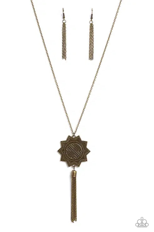 From Sunup to Sundown Brass Necklace - Paparazzi Accessories- lightbox - CarasShop.com - Paparazzi Jewelry by Cara Jewels
