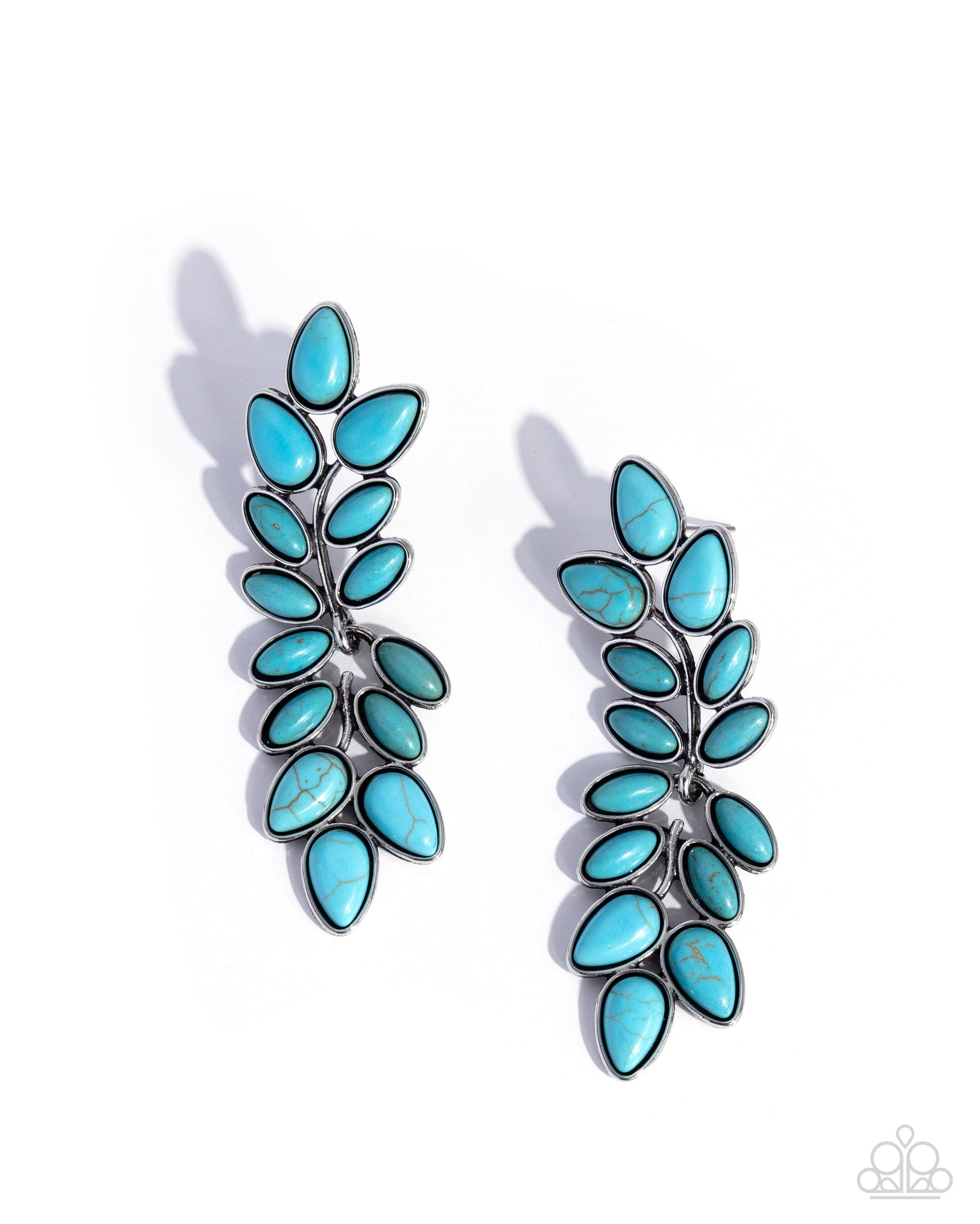 FROND Line Turquoise Blue Stone Earrings - Paparazzi Accessories- lightbox - CarasShop.com - Paparazzi Jewelry by Cara Jewels