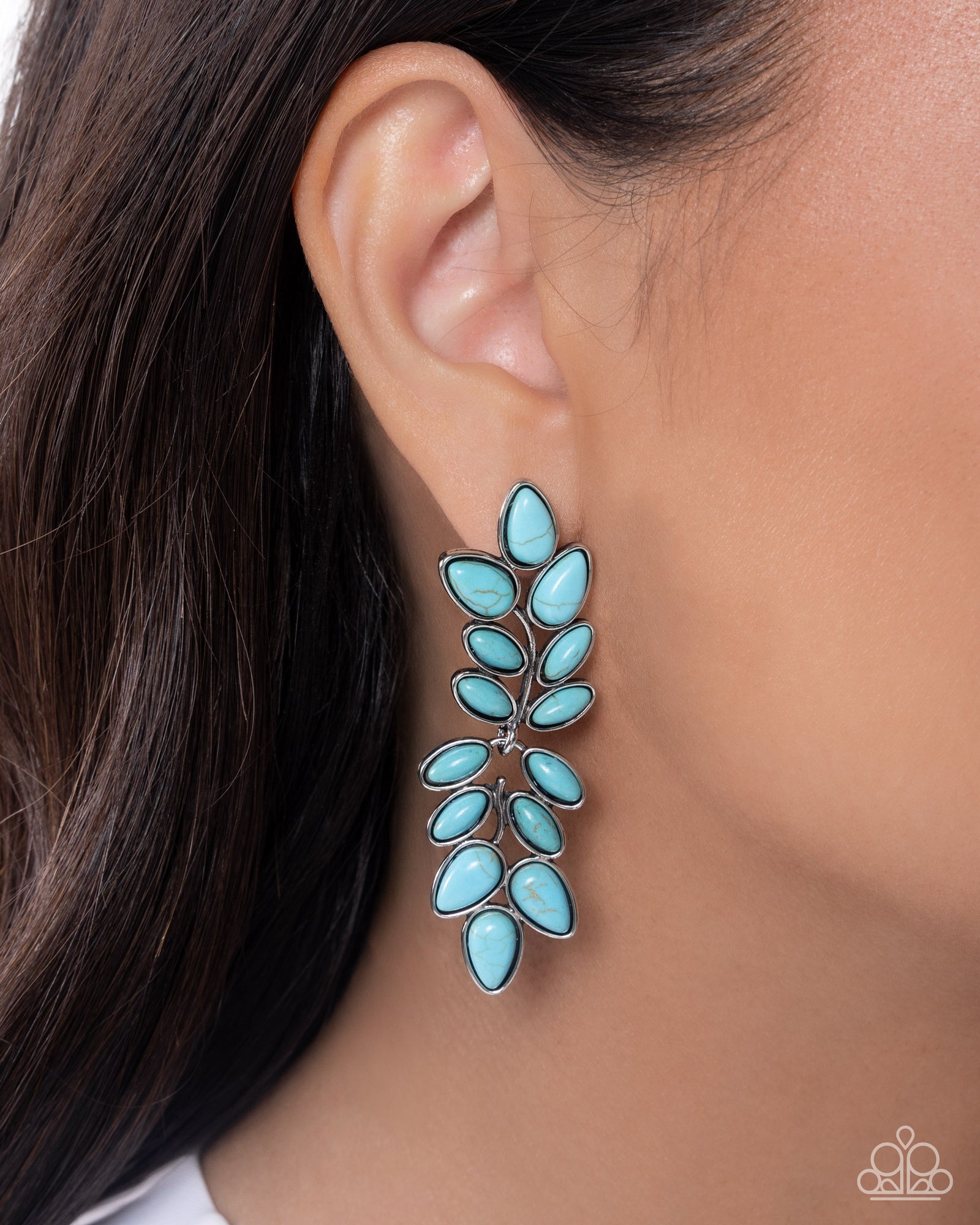 FROND Line Turquoise Blue Stone Earrings - Paparazzi Accessories- lightbox - CarasShop.com - Paparazzi Jewelry by Cara Jewels