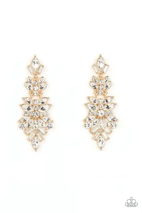 Frozen Fairytale Gold Earrings - Paparazzi Accessories- lightbox - CarasShop.com - Paparazzi Jewelry by Cara Jewels