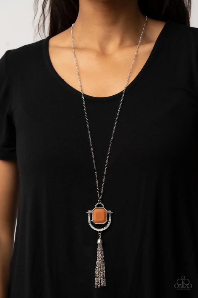 Funky Fringe Brown Necklace - Paparazzi Accessories- on model - CarasShop.com - Paparazzi Jewelry by Cara Jewels