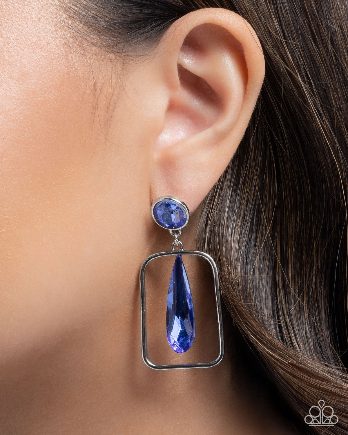 Future Framing Blue Gem Earrings - Paparazzi Accessories-on model - CarasShop.com - Paparazzi Jewelry by Cara Jewels