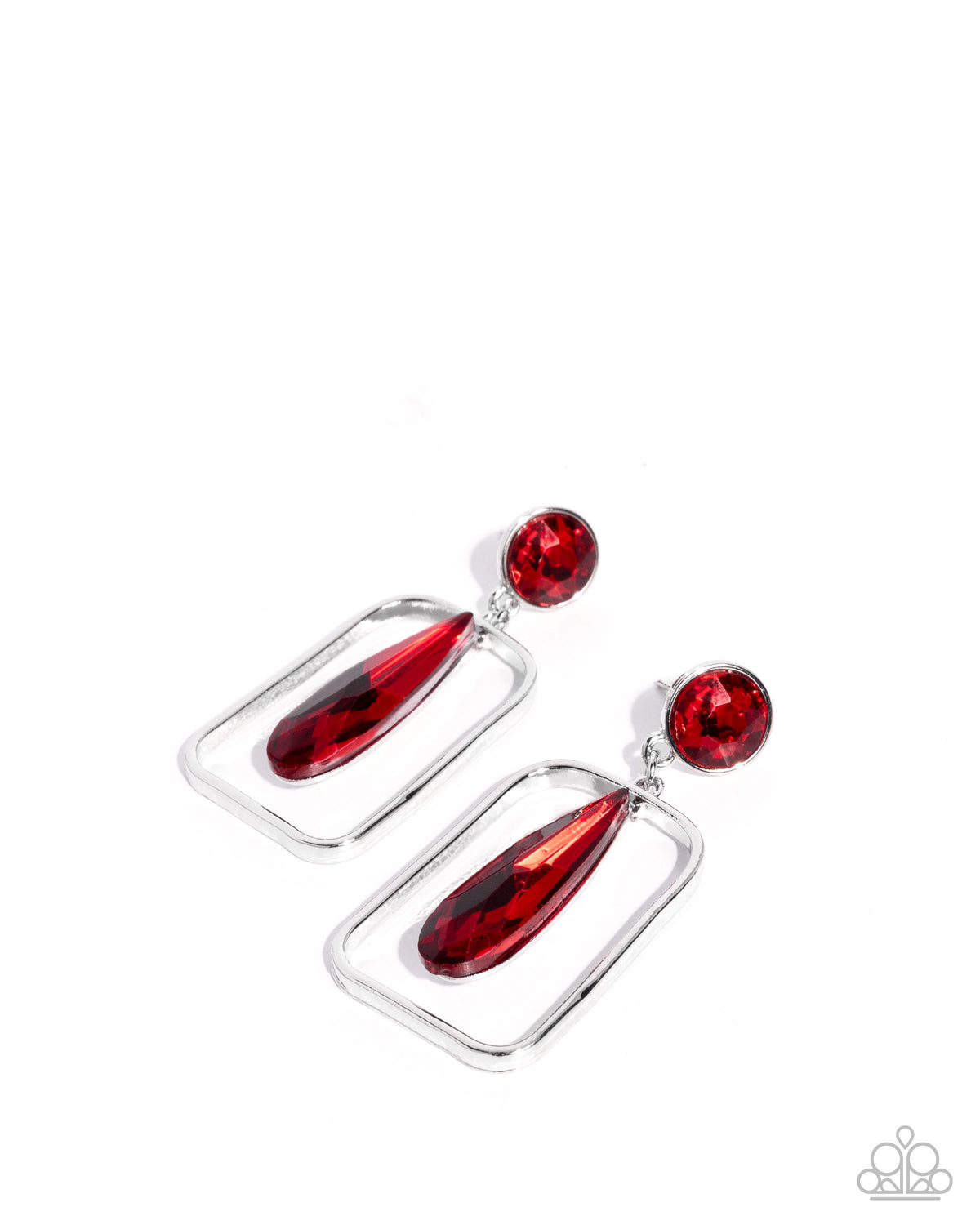 Future Framing Red Gem Earrings - Paparazzi Accessories- lightbox - CarasShop.com - Paparazzi Jewelry by Cara Jewels