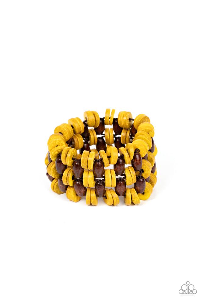 Galapagos Go-Getter Yellow Bracelet - Paparazzi Accessories- lightbox - CarasShop.com - Paparazzi Jewelry by Cara Jewels