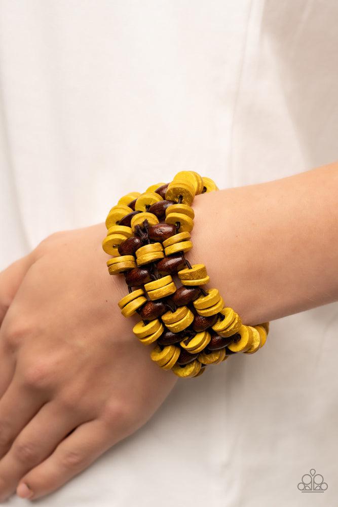 Galapagos Go-Getter Yellow Bracelet - Paparazzi Accessories- lightbox - CarasShop.com - Paparazzi Jewelry by Cara Jewels