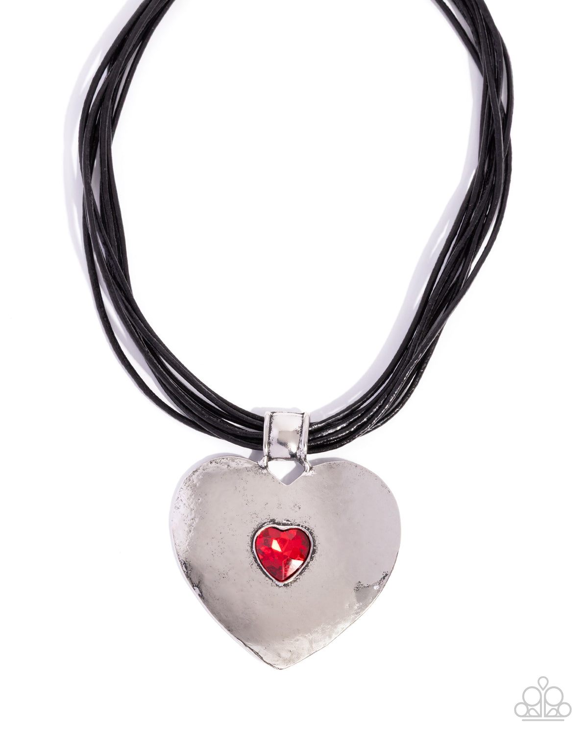 Galentines Day Red Gem & Silver Heart Necklace - Paparazzi Accessories- lightbox - CarasShop.com - Paparazzi Jewelry by Cara Jewels