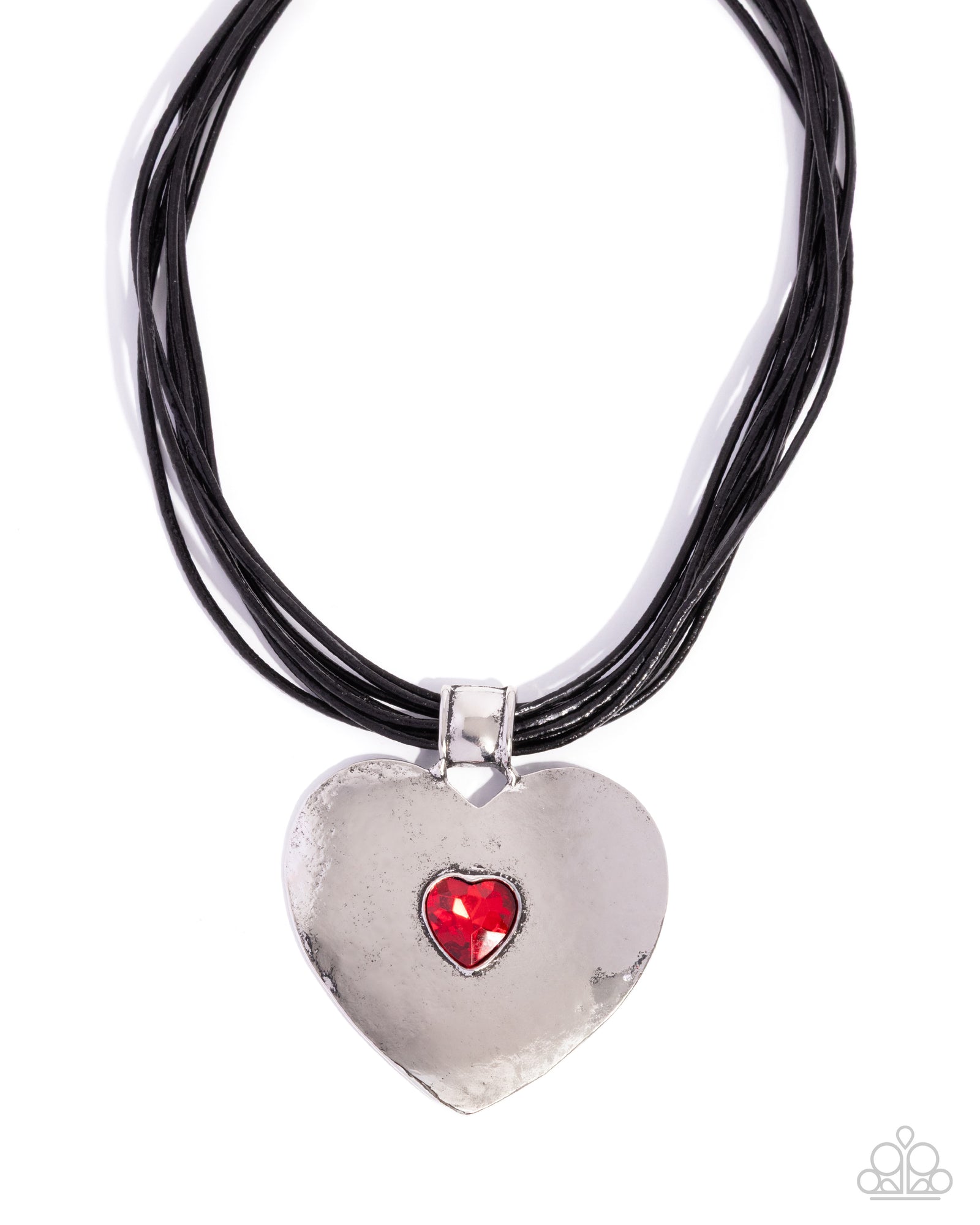 Galentines Day Red Gem & Silver Heart Necklace - Paparazzi Accessories- lightbox - CarasShop.com - Paparazzi Jewelry by Cara Jewels