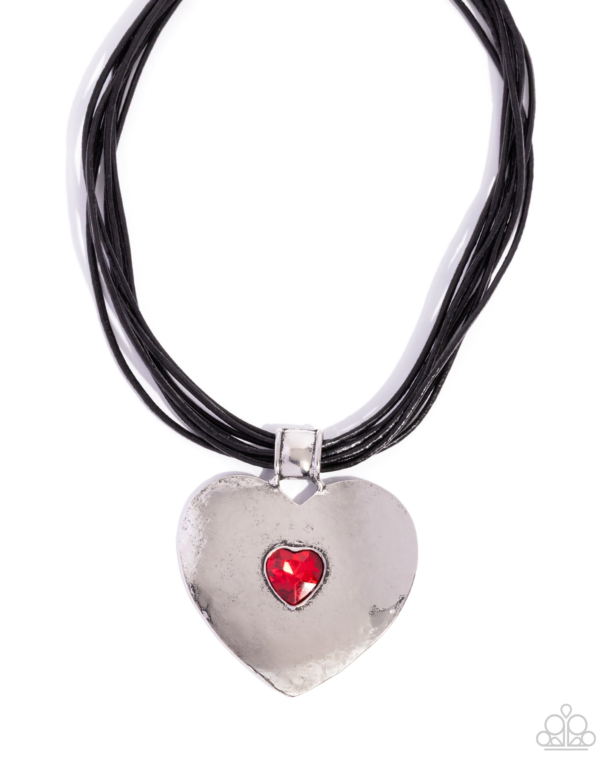 Galentines Day Red Gem & Silver Heart Necklace - Paparazzi Accessories- lightbox - CarasShop.com - Paparazzi Jewelry by Cara Jewels