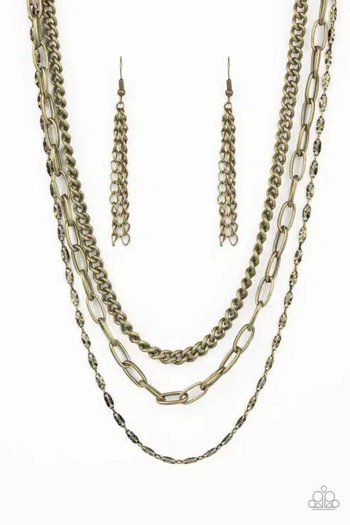 Galvanized Grit Brass Necklace - Paparazzi Accessories- lightbox - CarasShop.com - Paparazzi Jewelry by Cara Jewels