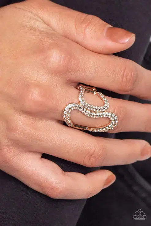 Gap Year Gold Ring - Paparazzi Accessories- on model - CarasShop.com - Paparazzi Jewelry by Cara Jewels