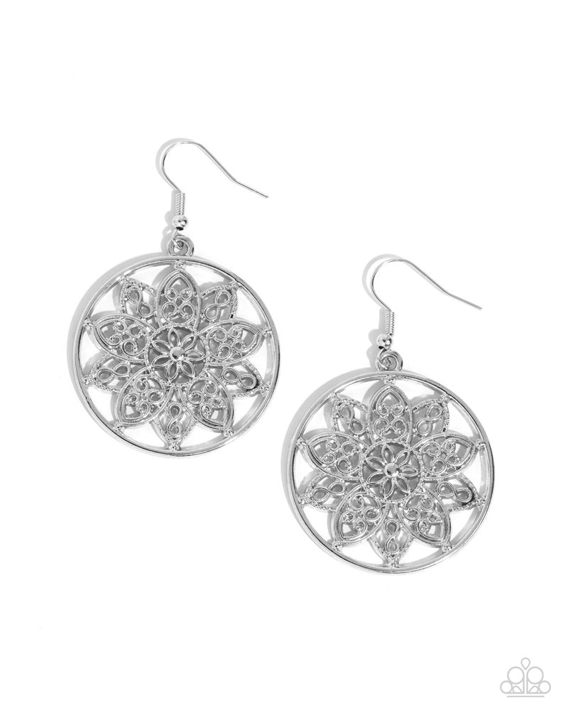 Garden Allure Silver Earrings - Paparazzi Accessories- lightbox - CarasShop.com - Paparazzi Jewelry by Cara Jewels