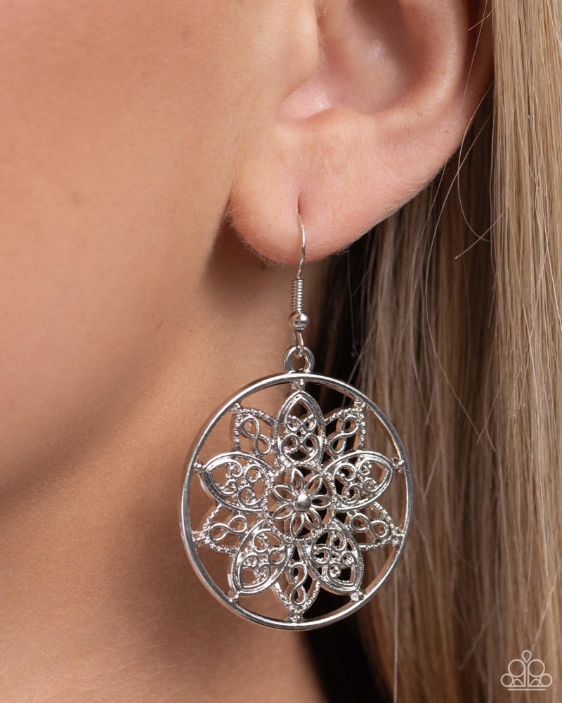 Garden Allure Silver Earrings - Paparazzi Accessories- lightbox - CarasShop.com - Paparazzi Jewelry by Cara Jewels