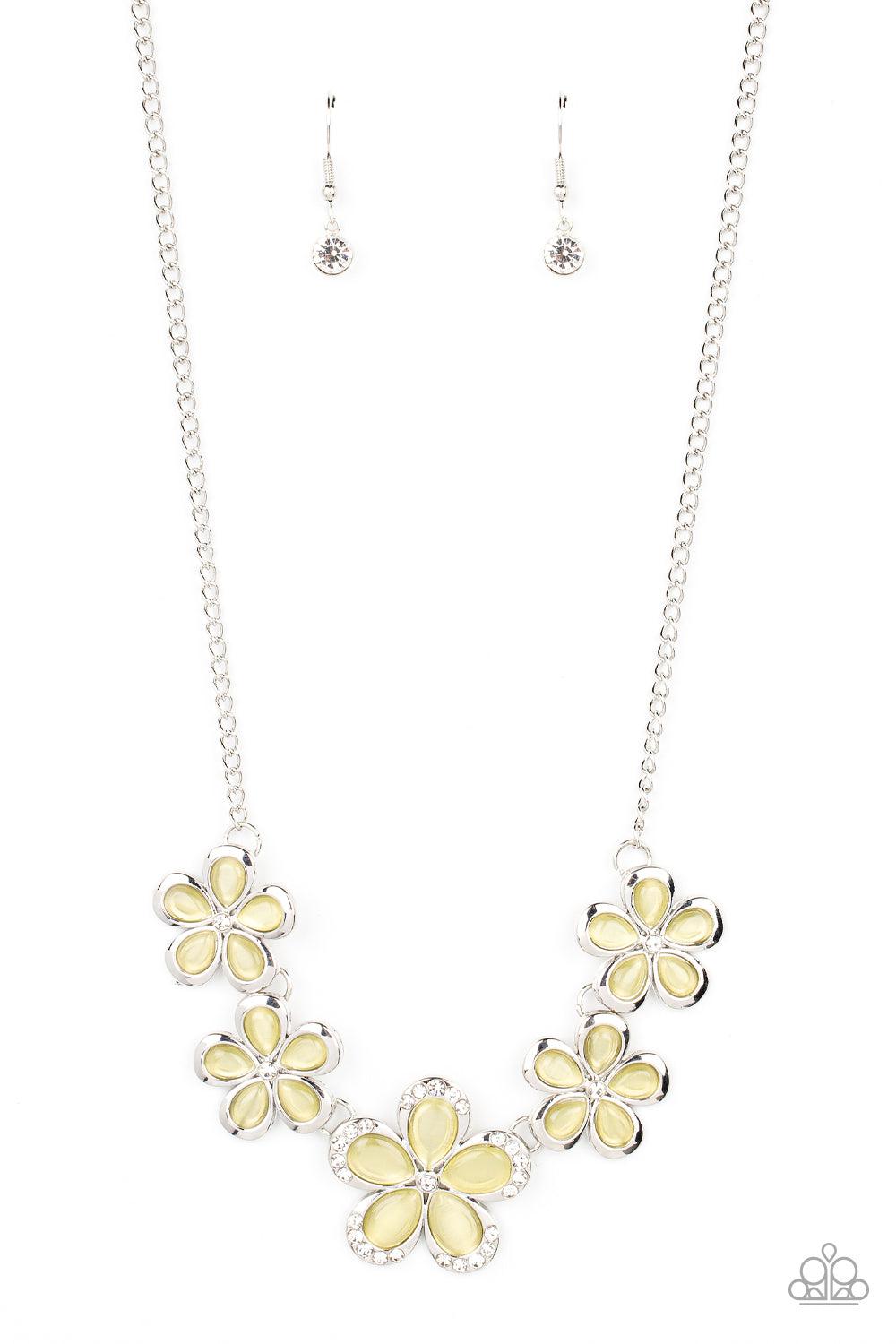Garden Daydream Yellow Cat's Eye Stone Flower Necklace - Paparazzi Accessories- lightbox - CarasShop.com - Paparazzi Jewelry by Cara Jewels