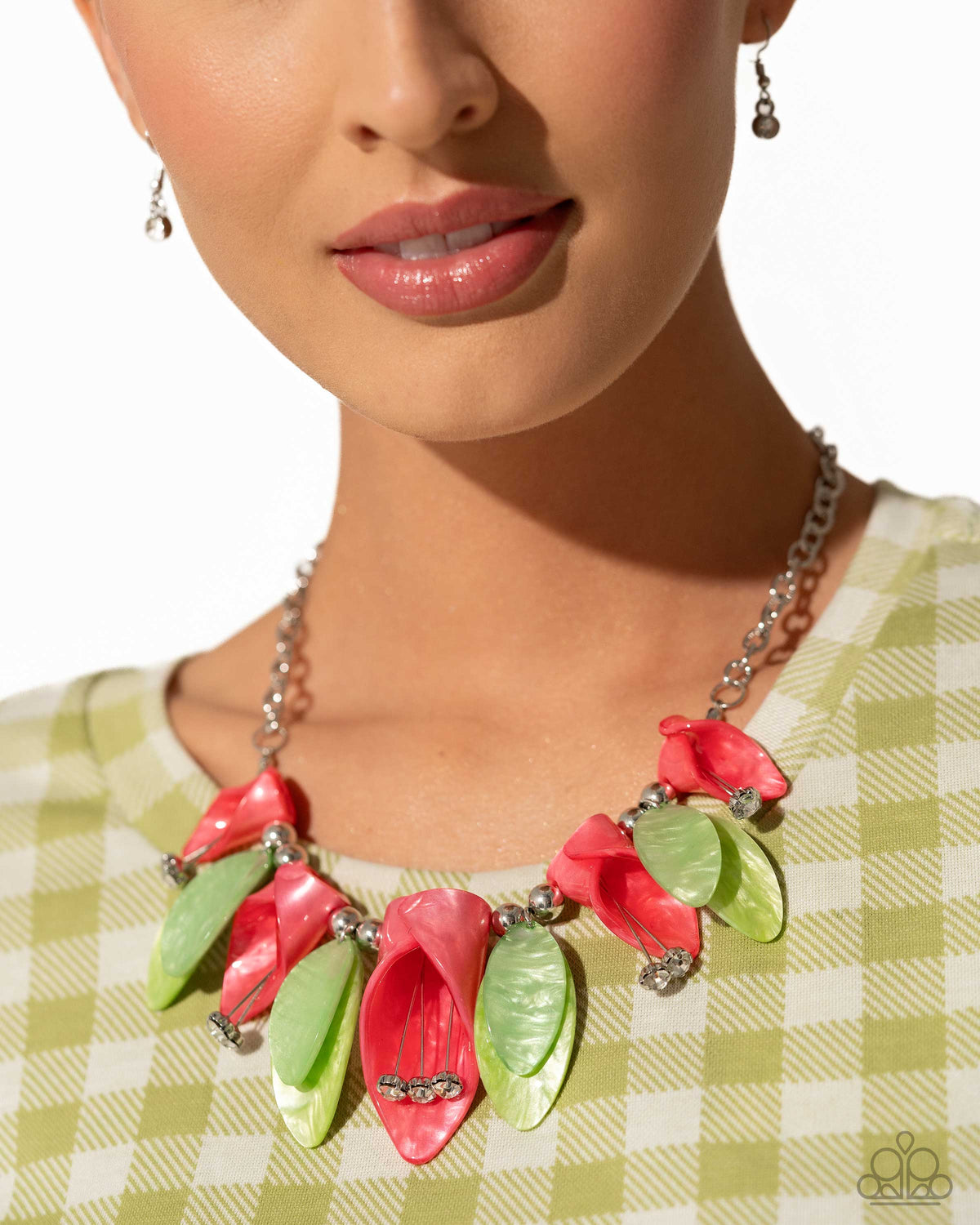 Garden Gaze Multi Acrylic Floral Necklace - Paparazzi Accessories- on model - CarasShop.com - Paparazzi Jewelry by Cara Jewels